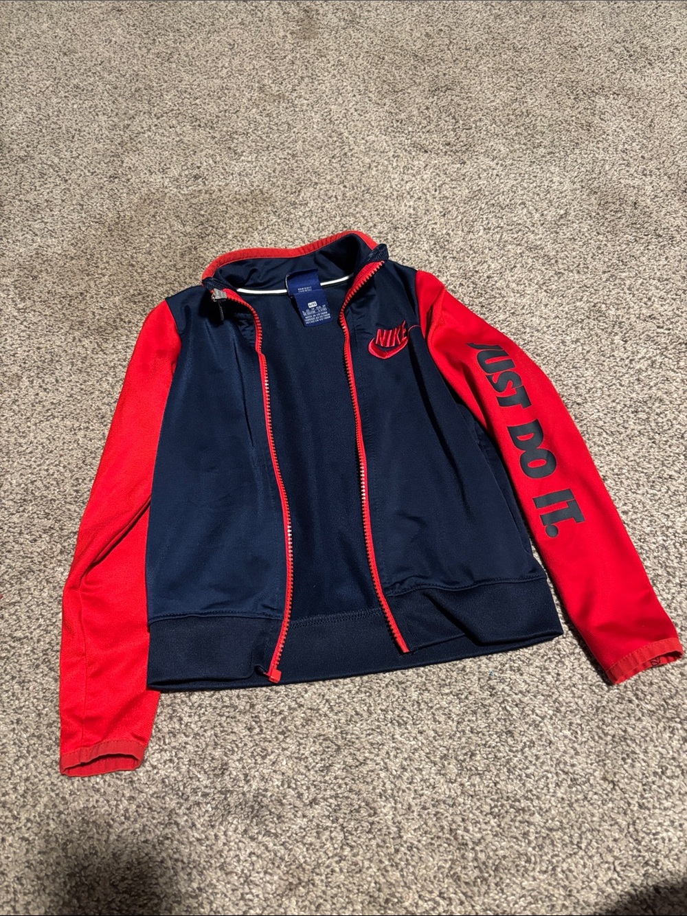 Nike Navy and Red 'Just Do It' Athletic Zip Jacket